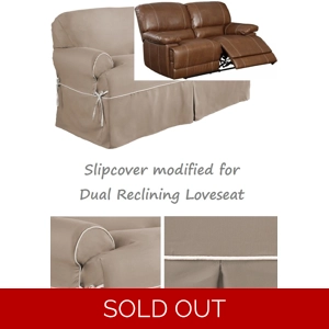 Dual Reclining LOVESEAT Slipcover T Cushion Twill Contrast Taupe Cover